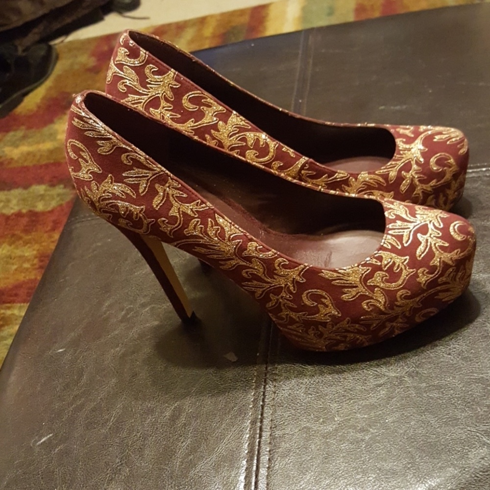 Burgundy and Gold Shoes